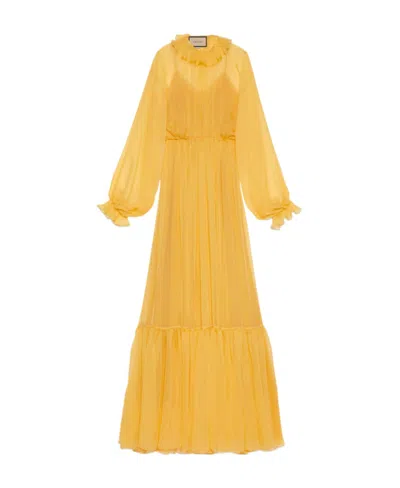 Gucci Silk Long Dress Women In Yellow