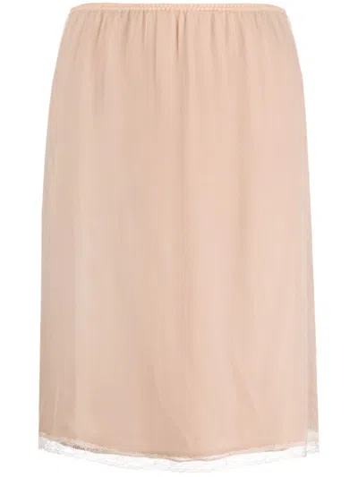 Gucci Lace-trim Midi Skirt In Beige