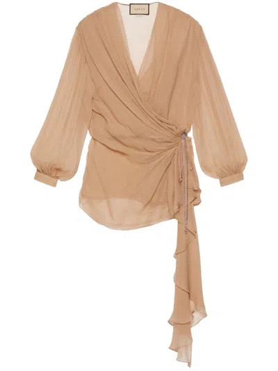 Gucci Silk Chiffon Top In Neutrals