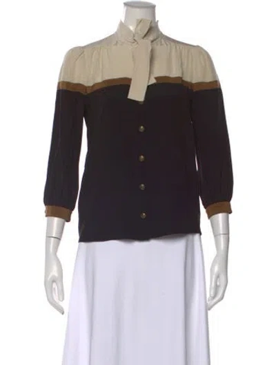 Pre-owned Gucci Silk Colorblock Pattern Blouse In Black