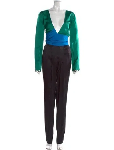 Pre-owned Gucci Silk Colorblock Pattern Jumpsuit W/ Tags In Green