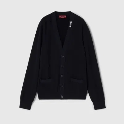 Gucci Silk Cotton Cardigan With Intarsia In Blue