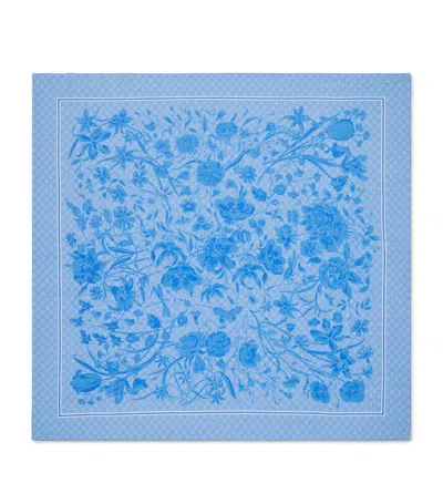 Gucci Silk-cotton Floral Print Scarf In Blue