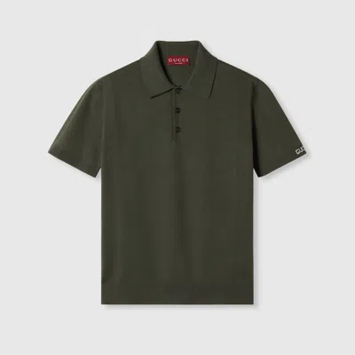 Gucci Silk Cotton Knit Polo Shirt In Green