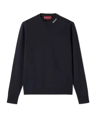 Gucci Silk Cotton Knit Sweater With Intarsia In Black