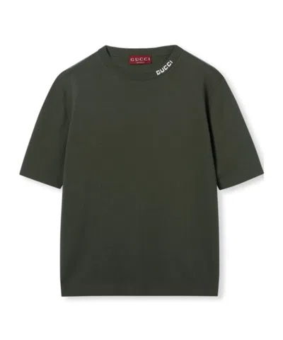 GUCCI SILK COTTON KNIT T-SHIRT WITH INTARSIA
