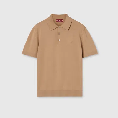 Gucci Silk Cotton Polo Shirt With Embroidery In Neutral