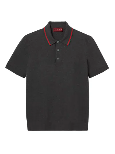 GUCCI GUCCI SILK COTTON POLO WITH WEB