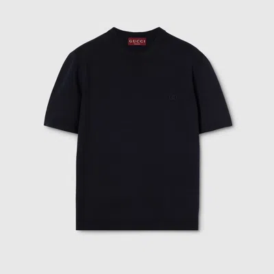 Gucci Silk Cotton T-shirt With Embroidery In Blue