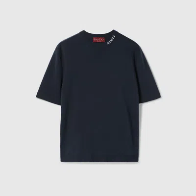 Gucci Silk Cotton T-shirt With  Intarsia In Blue