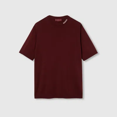 Gucci Silk Cotton T-shirt With  Intarsia In Bordeaux