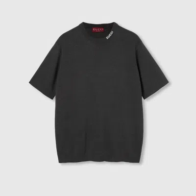 Gucci Silk Cotton T-shirt With Intarsia In Grey