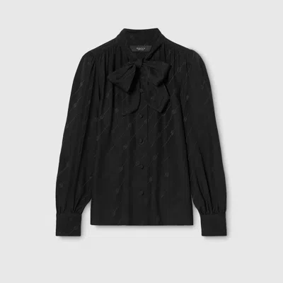 Gucci Silk Crêpe Satin Interlocking G Shirt In Black