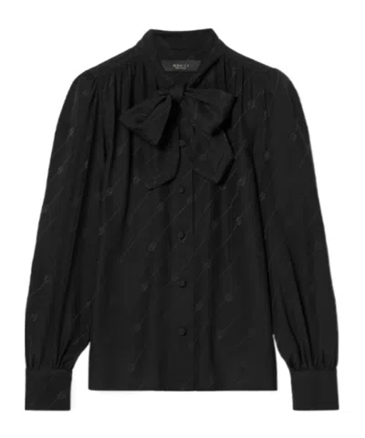 Gucci Silk Crpe Satin Interlocking G Shirt In Black