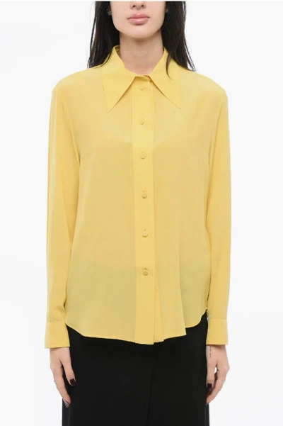 Gucci Silk Crepe Shirt With Pointed Collar In Yellow