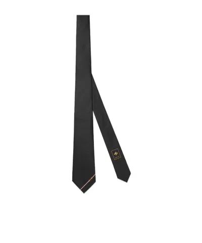 Gucci Silk Diagonal Horsebit Jacquard Tie In Black