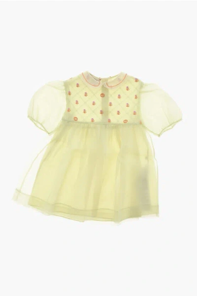 Gucci Silk Dress With Flowers Embroidery In Green