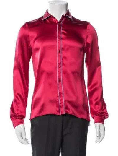 Pre-owned Gucci Silk Embroidered Accent Pajama Set In Red