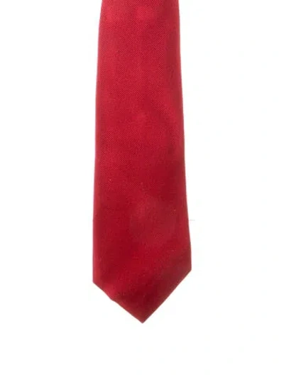 Pre-owned Gucci Silk Feline Embroidered Neck Tie. In Red