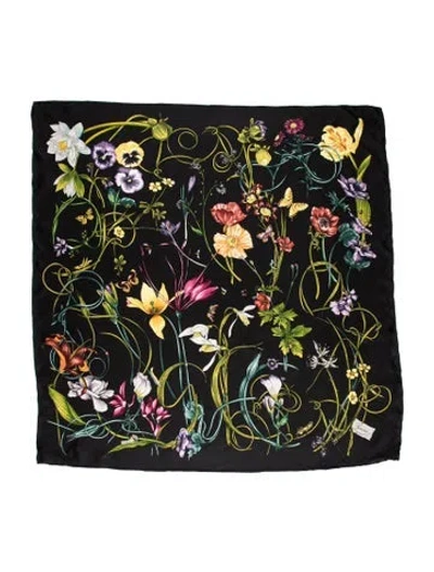 Pre-owned Gucci Silk Flora Knight Print Bandana In Black