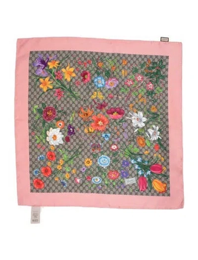 Pre-owned Gucci Silk Flora Print Scarf In Pink
