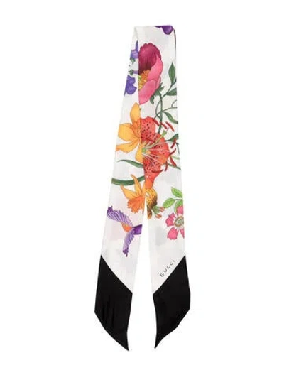 Pre-owned Gucci Silk Flora Print Scarf In White