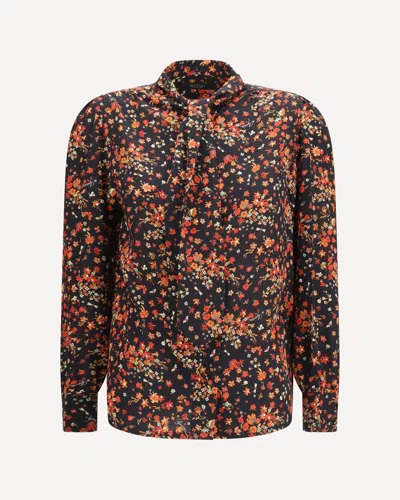 Gucci Silk Flora Print Shirt With Neck Bow In Multi