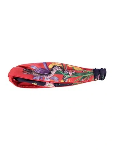 Pre-owned Gucci Silk Flora Snake Print Headband In Red