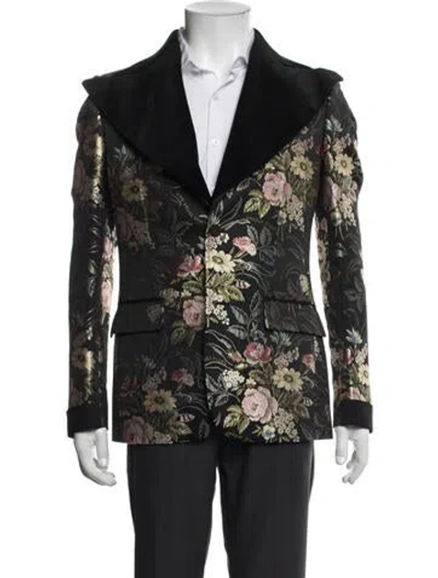 Pre-owned Gucci Silk Floral Print Blazer In Black