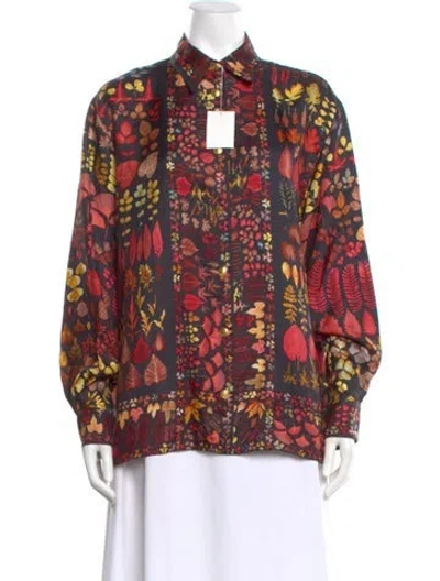 Pre-owned Gucci Silk Floral Print Blouse In Black