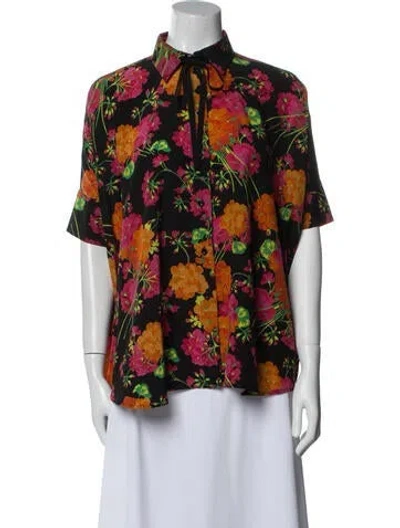 Pre-owned Gucci Silk Floral Print Blouse In Black