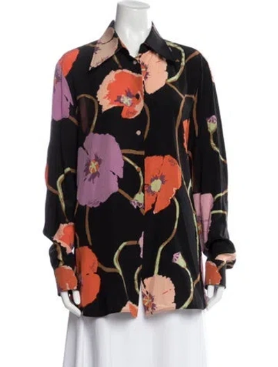 Pre-owned Gucci Silk Floral Print Blouse In Black