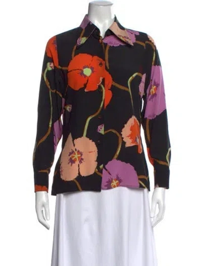 Pre-owned Gucci Silk Floral Print Blouse In Black
