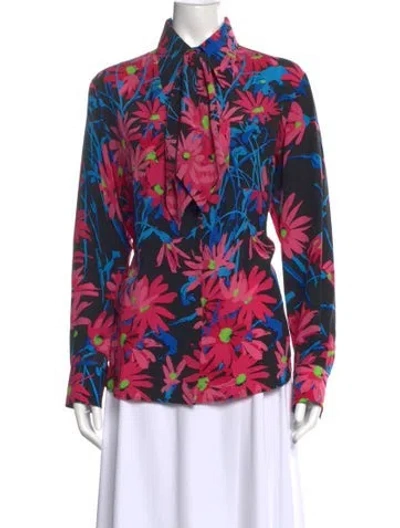 Pre-owned Gucci Silk Floral Print Blouse In Blue