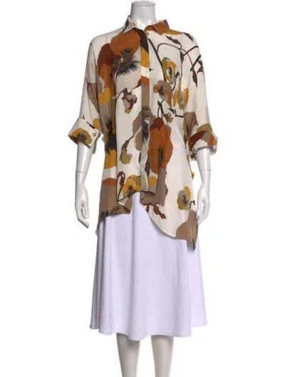 Pre-owned Gucci Silk Floral Print Blouse In Brown