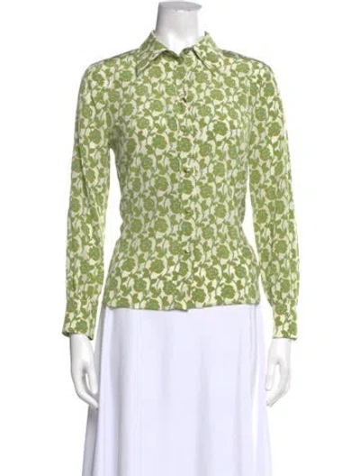 Pre-owned Gucci Silk Floral Print Blouse In Green