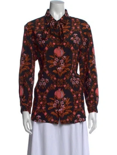Pre-owned Gucci Silk Floral Print Blouse In Multi