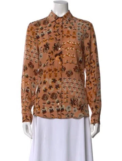 Pre-owned Gucci Silk Floral Print Blouse In Neutral