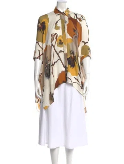 Pre-owned Gucci Silk Floral Print Blouse In Neutral