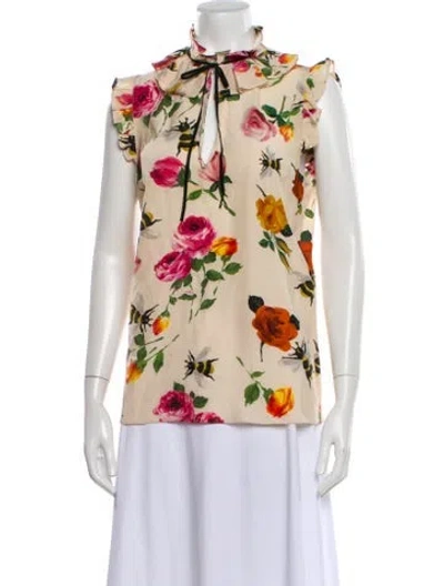 Pre-owned Gucci Silk Floral Print Blouse In Neutral