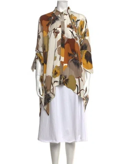 Pre-owned Gucci Silk Floral Print Blouse In Neutral