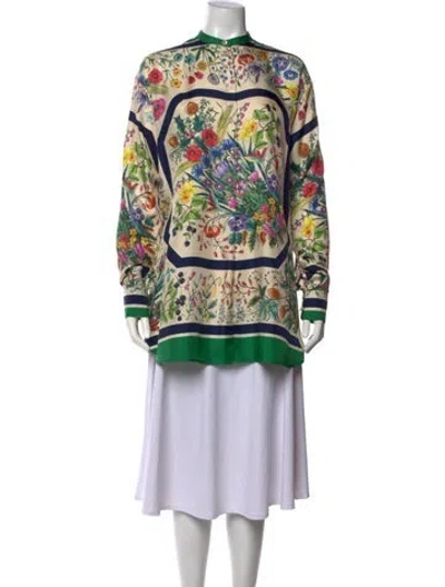 Pre-owned Gucci Silk Floral Print Blouse In Neutrals