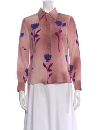 Pre-owned Gucci Silk Floral Print Blouse In Pink