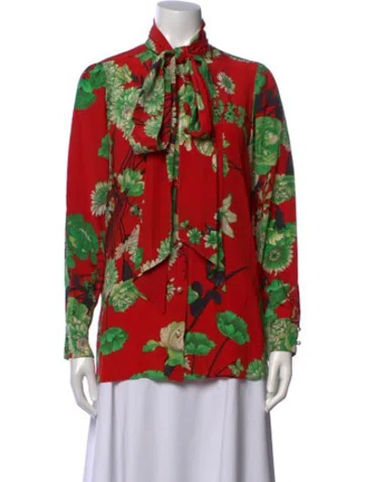 Pre-owned Gucci Silk Floral Print Blouse In Red
