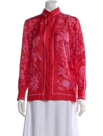 Pre-owned Gucci Silk Floral Print Blouse W/ Tags In Red