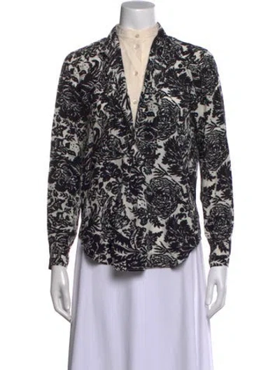 Pre-owned Gucci Silk Floral Print Blouse In White