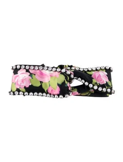 Pre-owned Gucci Silk Floral Print Headband In Black