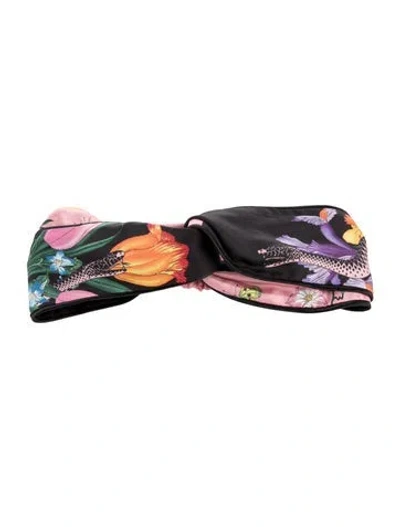 Pre-owned Gucci Silk Floral Print Headband In Black