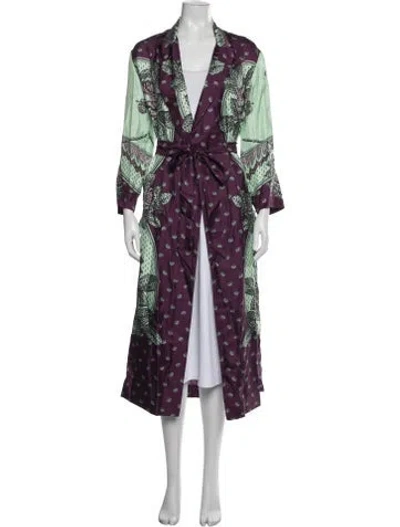 Pre-owned Gucci Silk Floral Print Robe In Purple