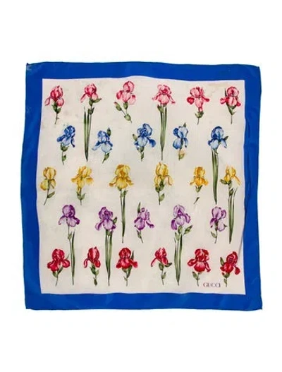 Pre-owned Gucci Silk Floral Print Scarf In Blue